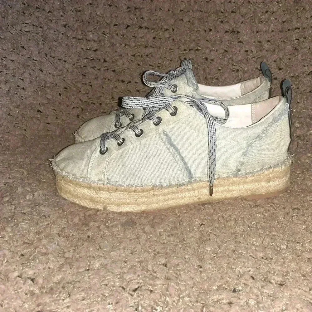 SAM EDELMAN-Carleigh Blue Chambray Denim Lace Up Espadrilles-Sz 8-Excellent